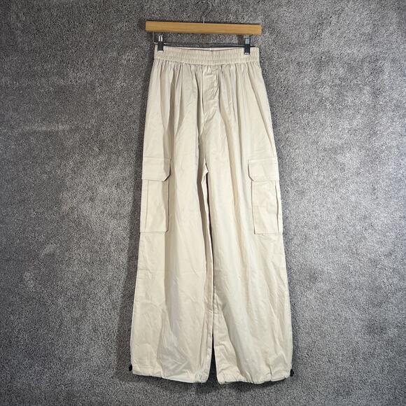Lulus Khaki Beige Cargo Joggers Pants Women's Small High Rise Pockets Drawstring - Picture 1 of 14